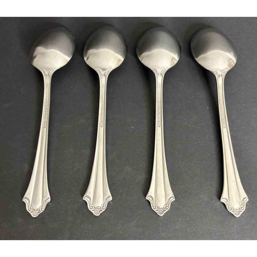 4 Reed and Barton Devonshire Oval Soup Spoons Stainless Steel Flatware 7 1/8